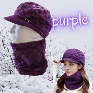 Beanie hat / skull cap with brim and scarf set